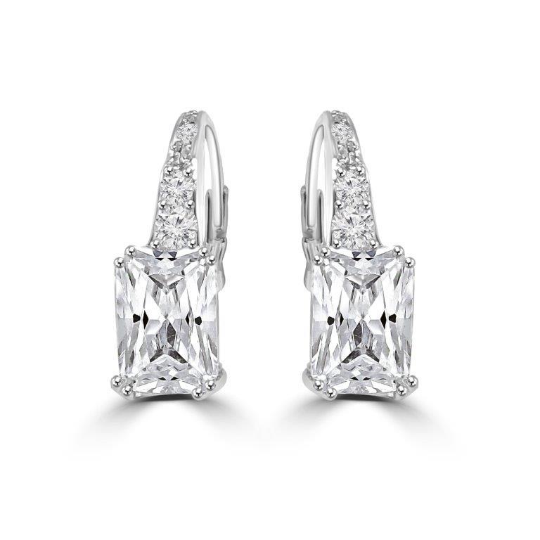 Sterling Silver 3CT Emerald Cubic Zirconia Lever Back Earrings