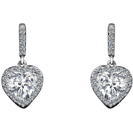 3CT Cubic Zirconia Sterling Silver Heart Dangle Earrings