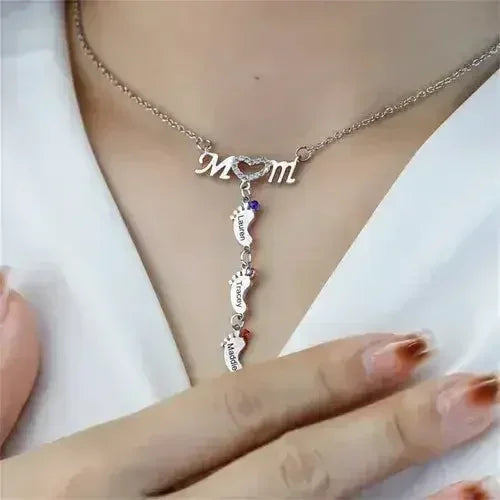 Custom Mother's Day MOM Foot Personalized CZ Necklace