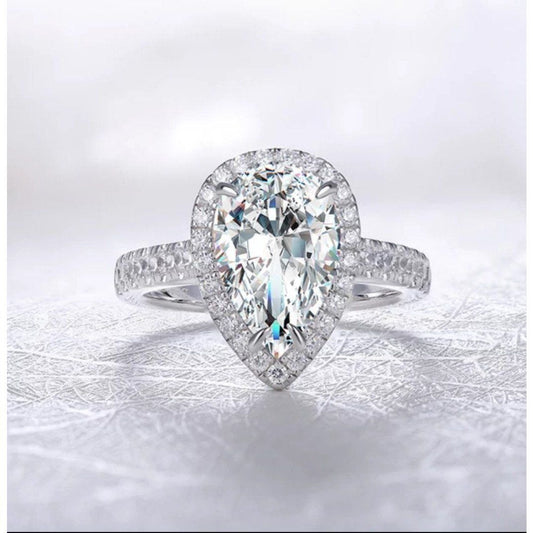 Pear Cut Cubic Zirconia Sterling Silver Ring 3CT or 4CT