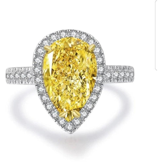 Pear Cut Cubic Zirconia Sterling Silver Ring 3CT or 4CT