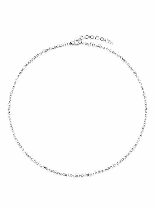 Dainty Rhodium Plated 1.2mm Silver Cable Chain Everyday Chain Simple Silver Chain