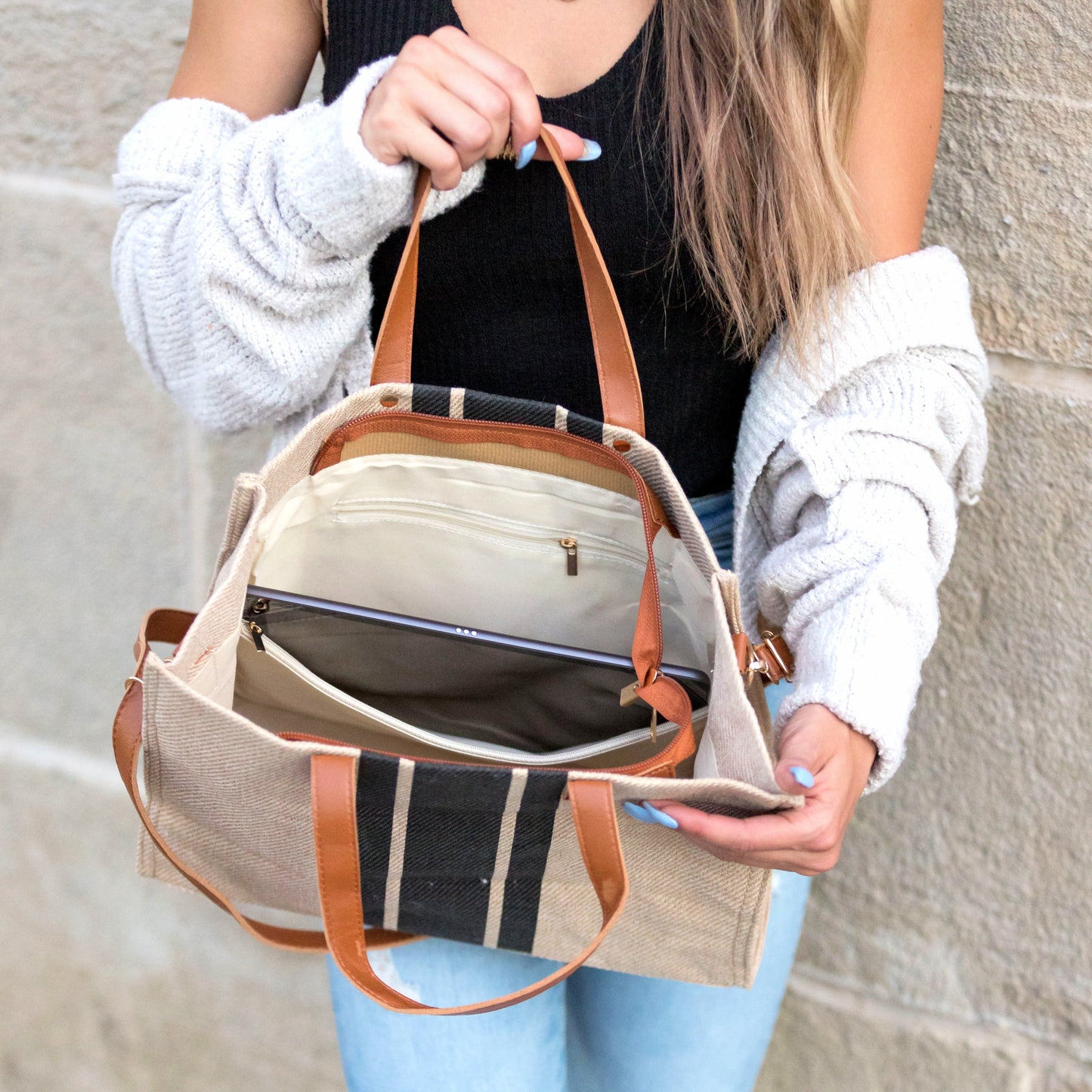 Canvas Stripe Tote Bag
