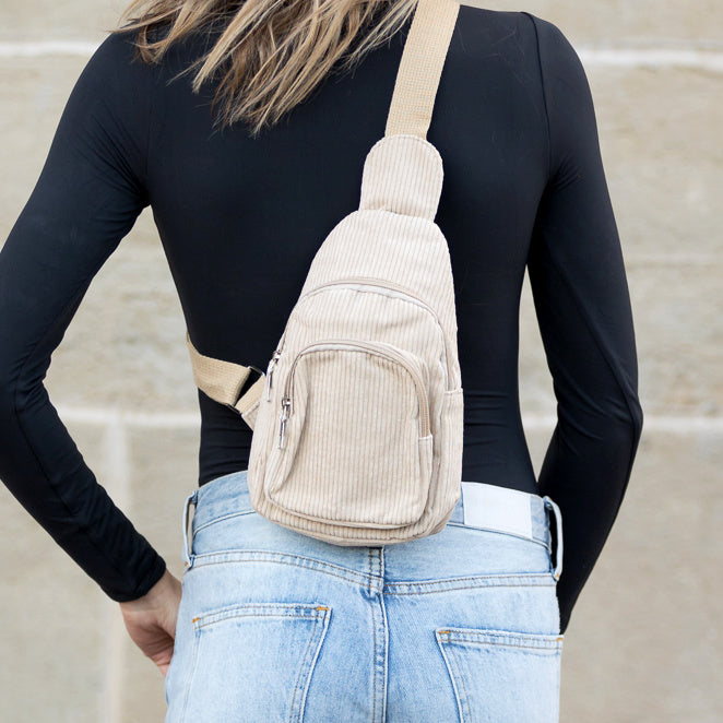 Ingrid Double Zip Corduroy Sling Bag