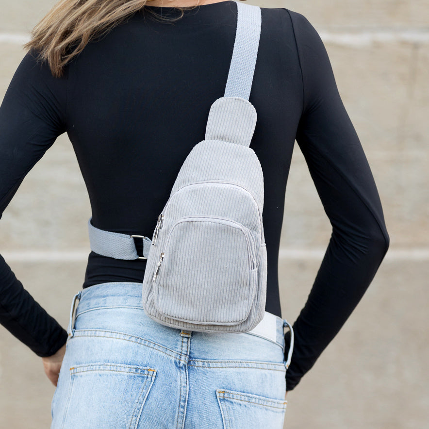 Ingrid Double Zip Corduroy Sling Bag