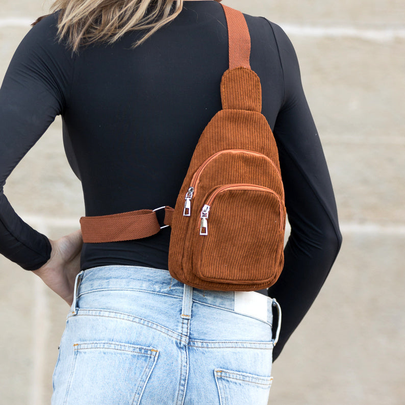 Ingrid Double Zip Corduroy Sling Bag