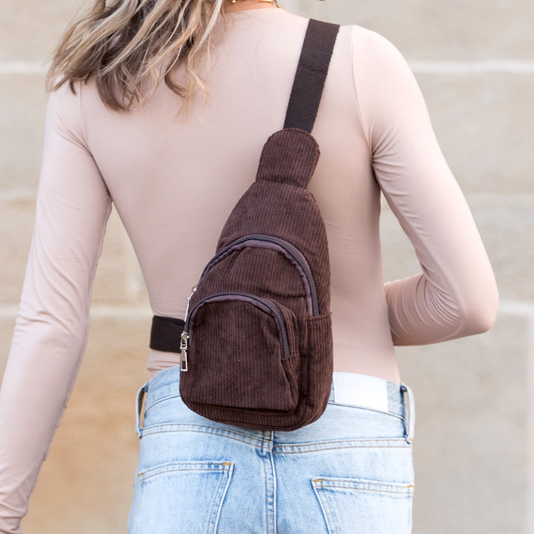 Ingrid Double Zip Corduroy Sling Bag