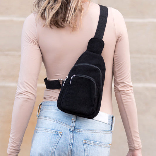 Ingrid Double Zip Corduroy Sling Bag