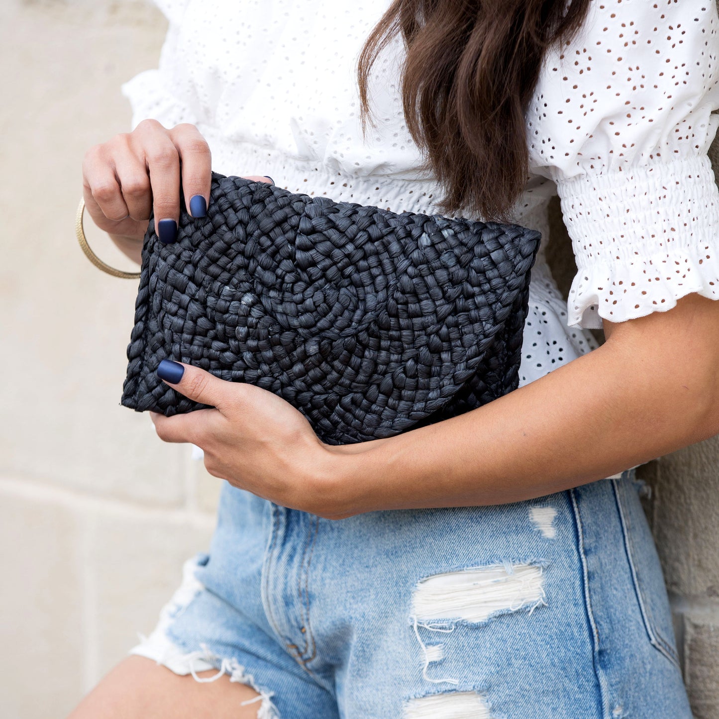 Foldover Straw Clutch Bag