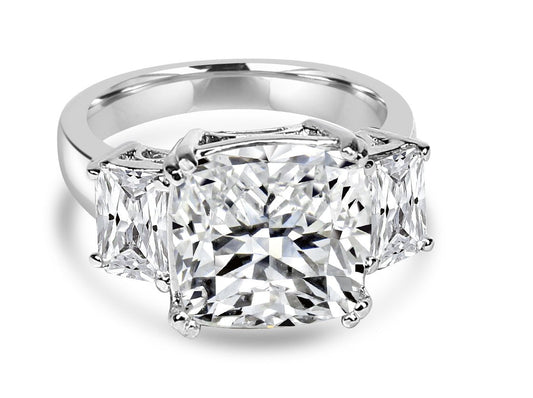 Elegant 5CT Three Stone Cushion Cubic Zirconia Engagement Ring