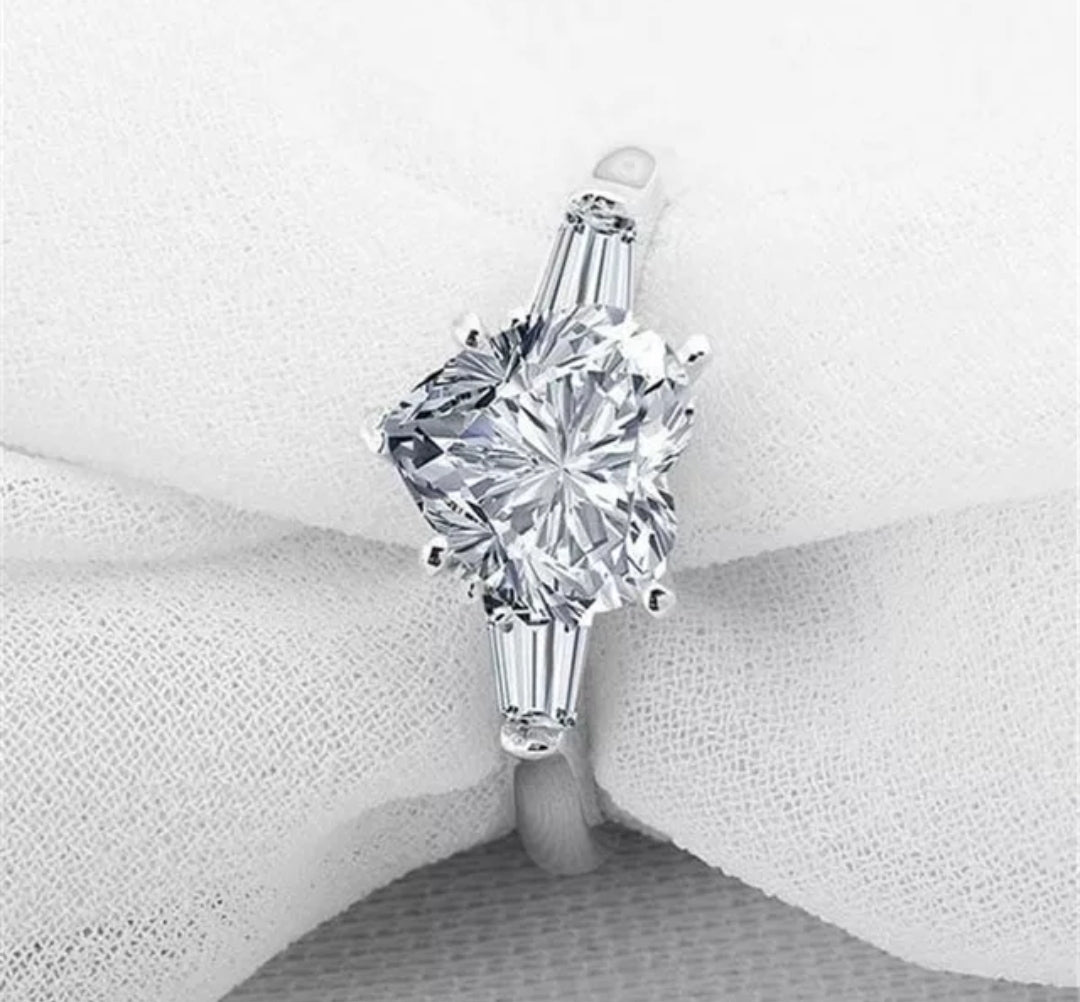 Sterling Silver Platinum Plated 5CT Heart Cubic Zirconia Ring