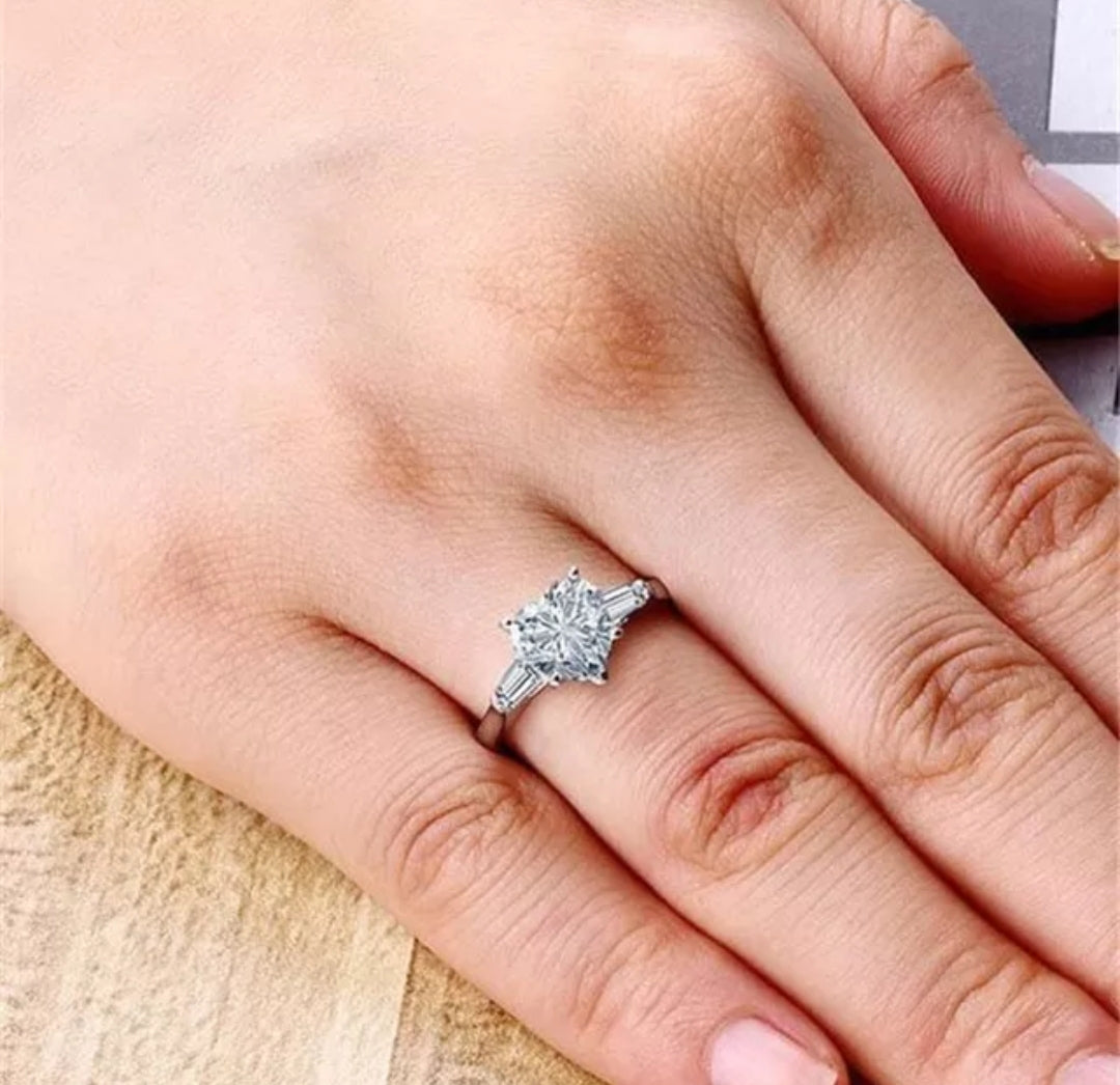 Sterling Silver Platinum Plated 5CT Heart Cubic Zirconia Ring