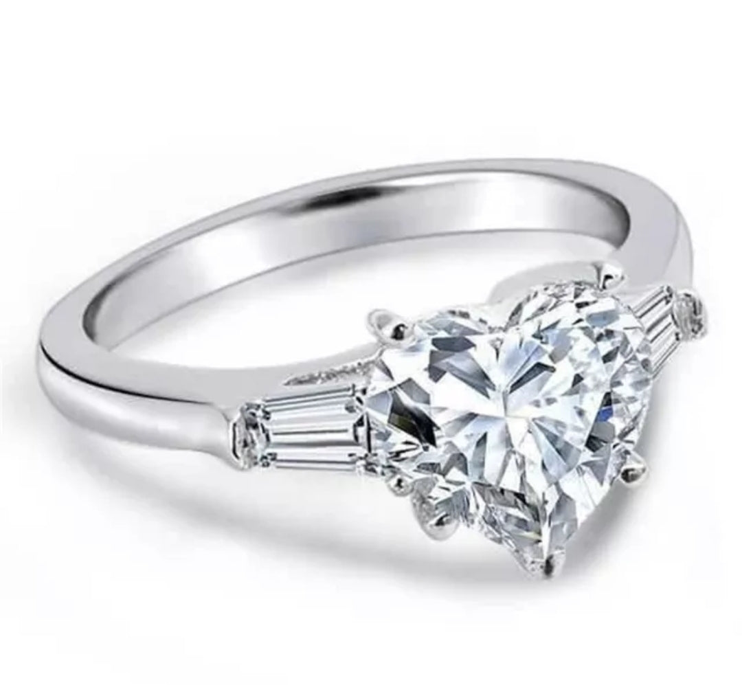 Sterling Silver Platinum Plated 5CT Heart Cubic Zirconia Ring