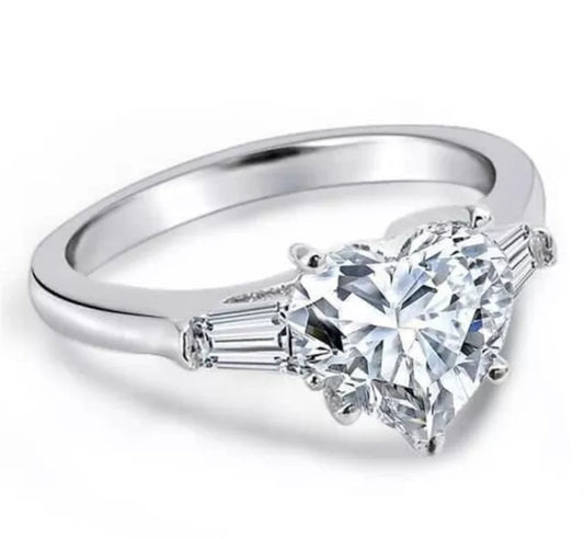 Sterling Silver Platinum Plated 5CT Heart Cubic Zirconia Ring