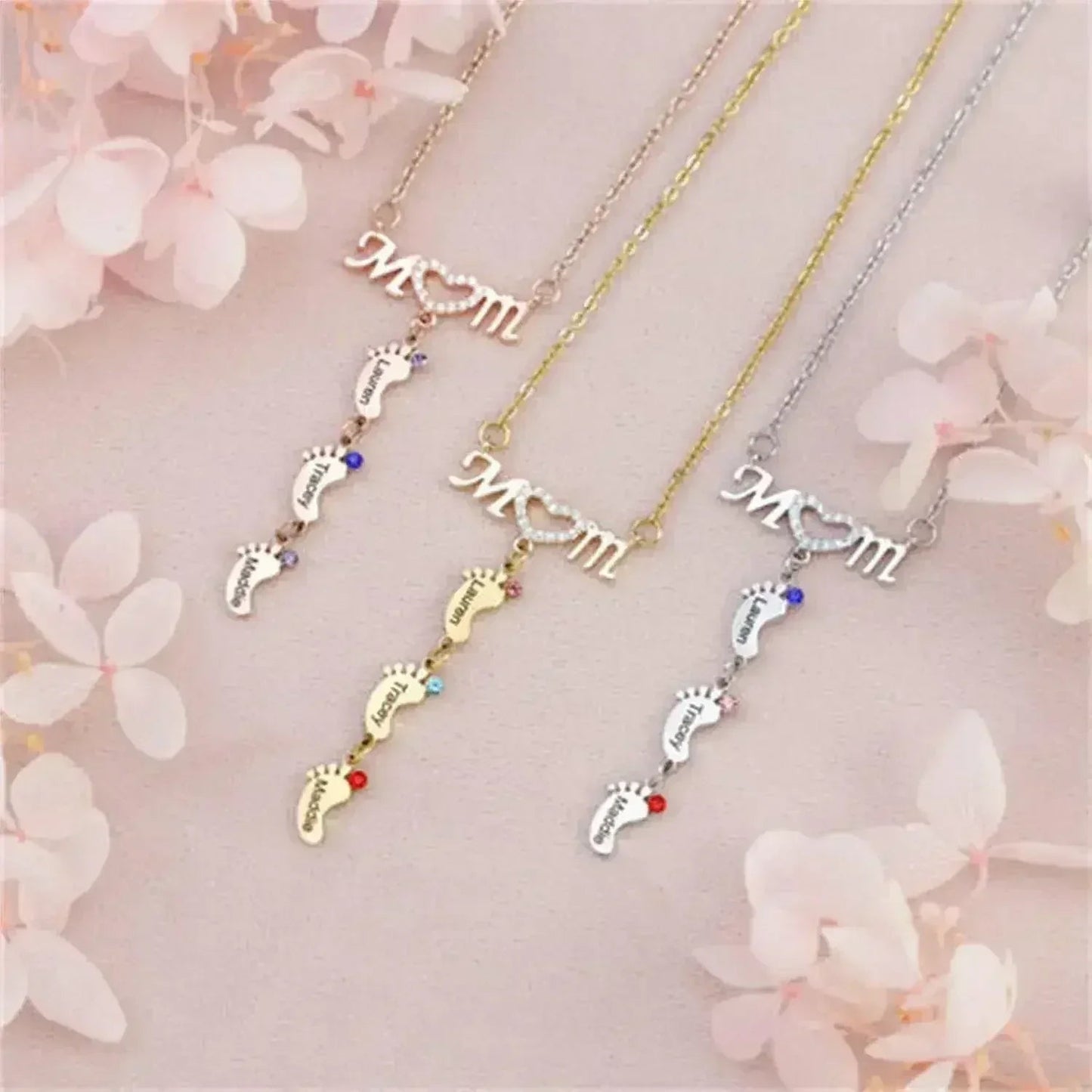 Custom Mother's Day MOM Foot Personalized CZ Necklace