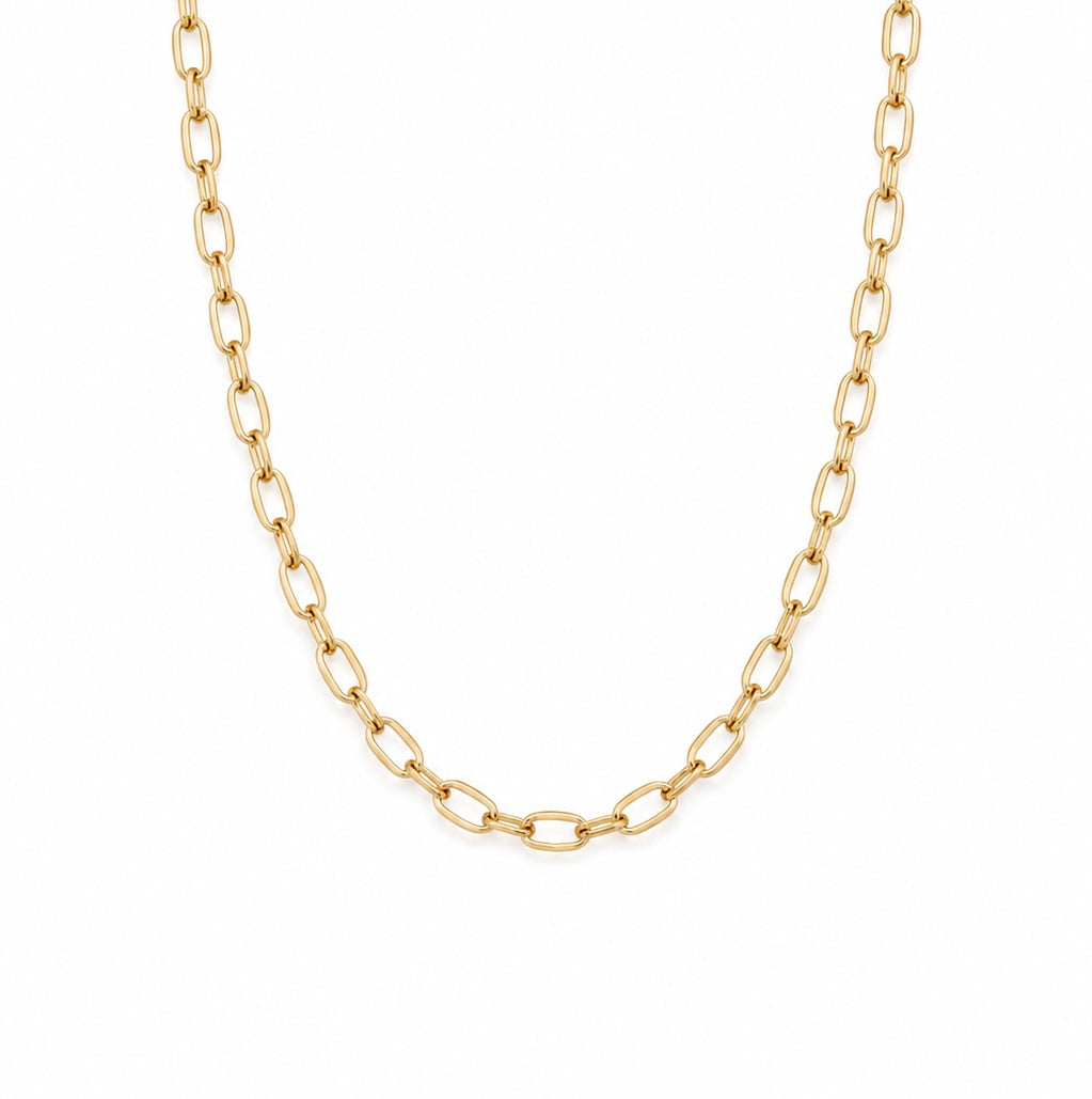 Dainty 17.5 Inch Rolo 2.5mm Chain Necklace 18K Gold-Plated Rolo Chain Necklace w/ Spring Ring Clasp