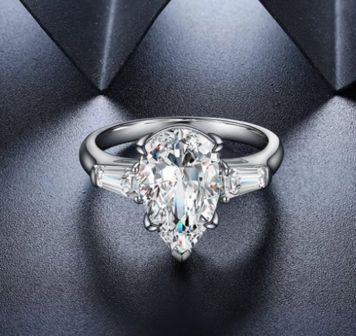 6CT Pear Cubic Zirconia Engagement Ring