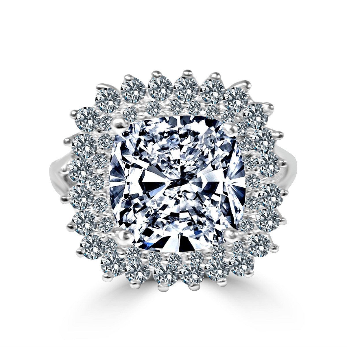 7CT Cushion Cut Cubic Zirconia Sterling Silver Ring