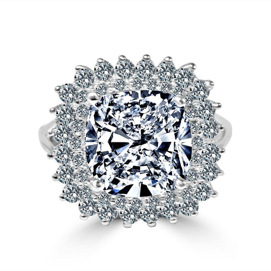 7CT Cushion Cut Cubic Zirconia Sterling Silver Ring