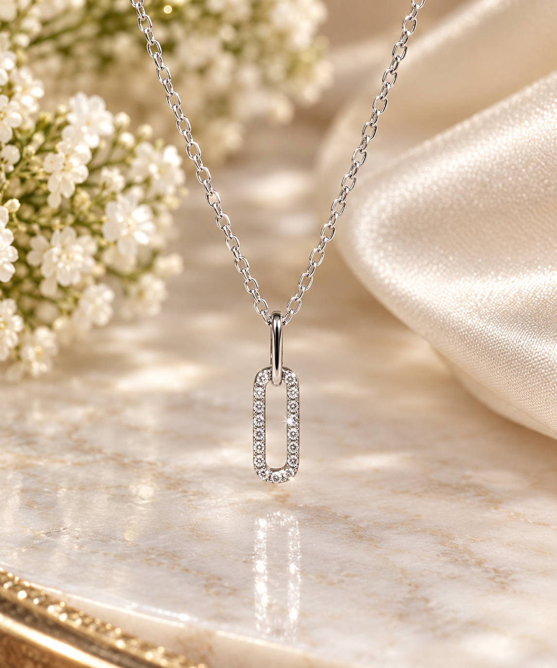 Beautiful Minimalist Dainty Pave CZ .75" Pendant Necklace Sterling Silver