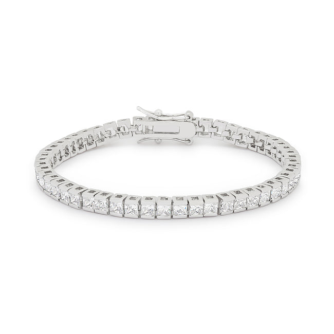 Princess Cubic Zirconia Platinum Plated Tennis Bracelet