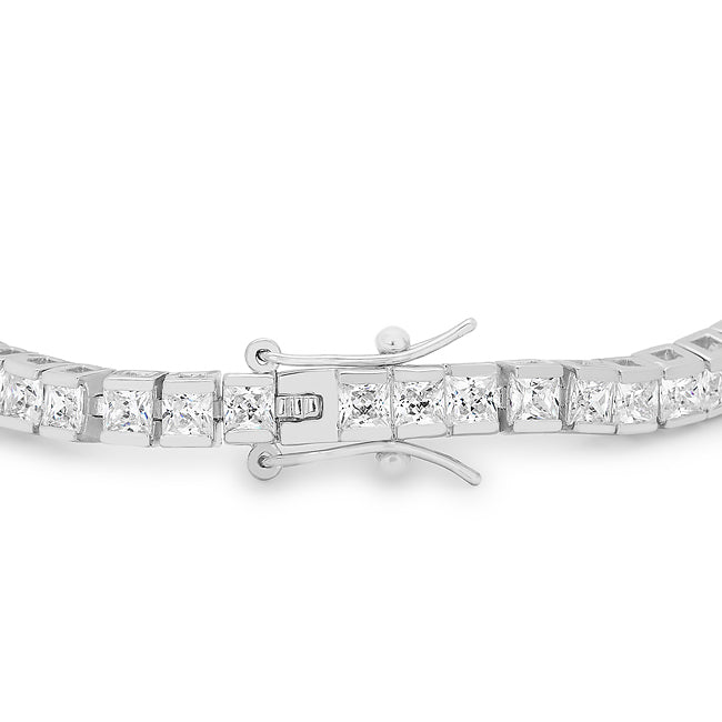 Princess Cubic Zirconia Platinum Plated Tennis Bracelet