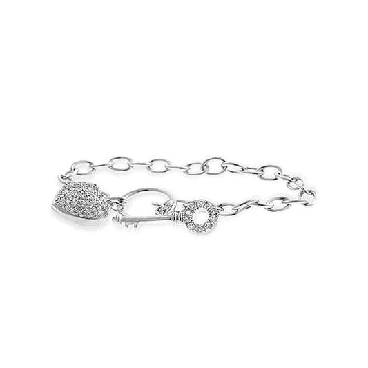 Pave CZ Heart and Key Bracelet