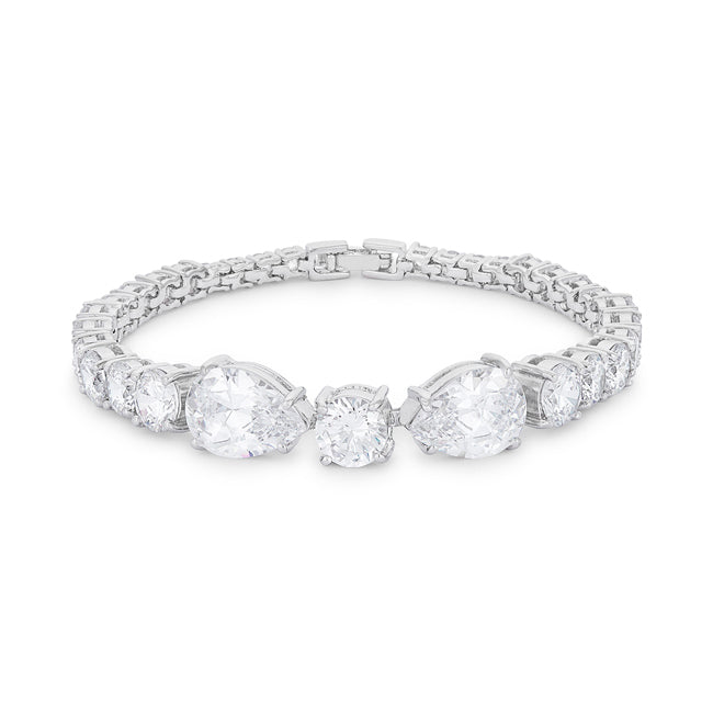 Elegant 23 Carat Pear and Round Cubic Zirconia Tennis Bracelet