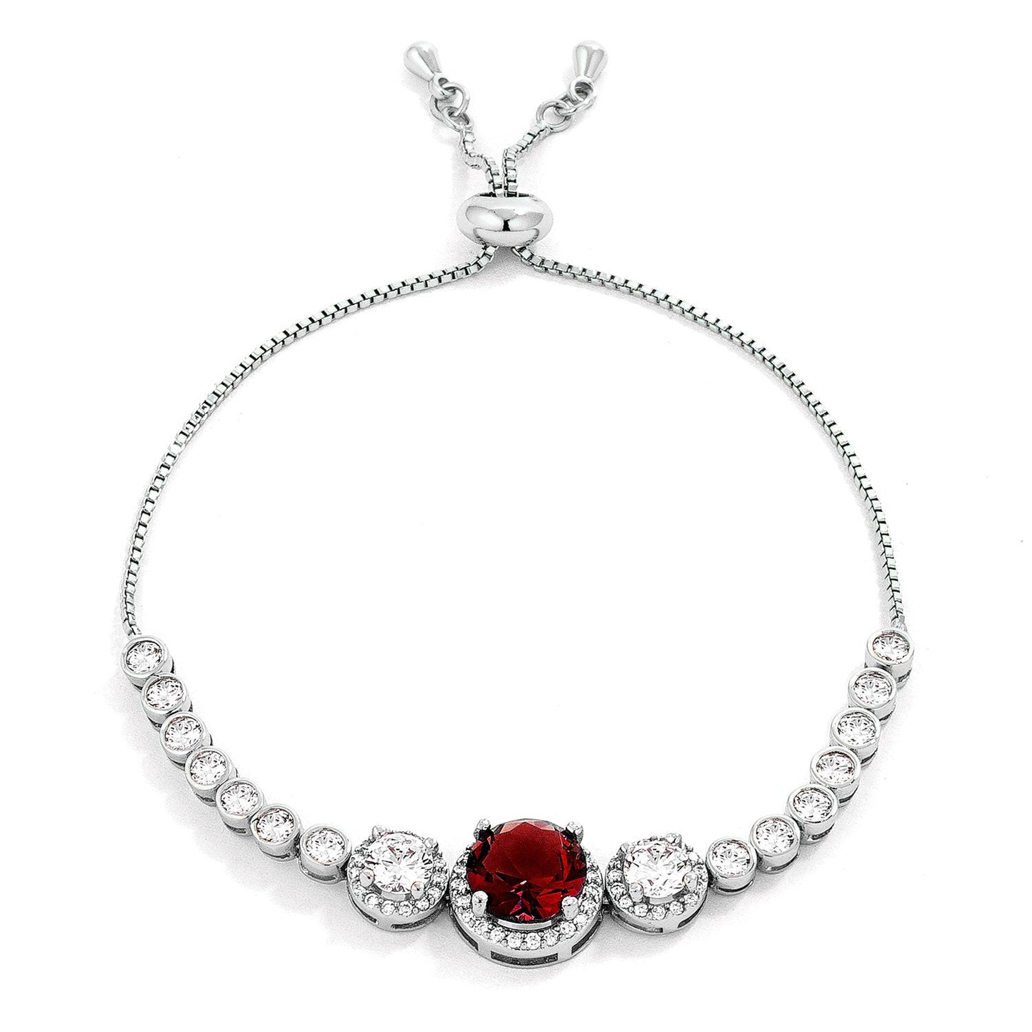 Deep Ruby Red and Clear CZ Bolo Style Tennis Bracelet