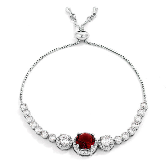 Deep Ruby Red and Clear CZ Bolo Style Tennis Bracelet