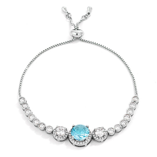 Graduated Light Aqua & Clear 5.95CT CZ Bolo Style Tennis Bracelet