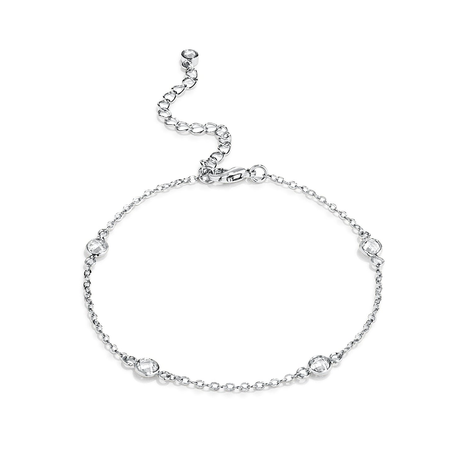 Simple 1ct Rhodium Plated Clear CZ Round Bezel Bracelet
