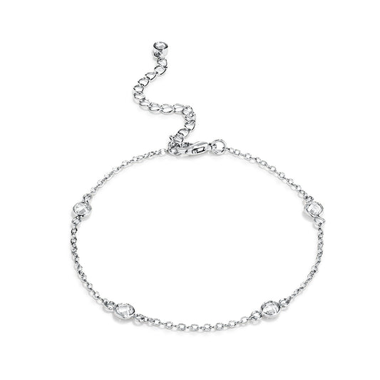 Simple 1ct Rhodium Plated Clear CZ Round Bezel Bracelet