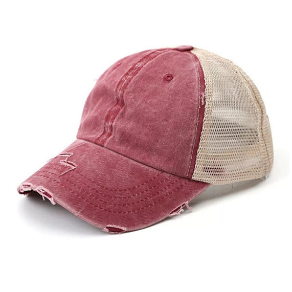Distressed Messy Bun Ball Cap