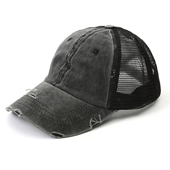 Distressed Messy Bun Ball Cap