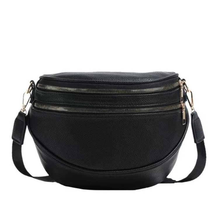 Sabrina Double Zip Leather Crescent Sling Bag