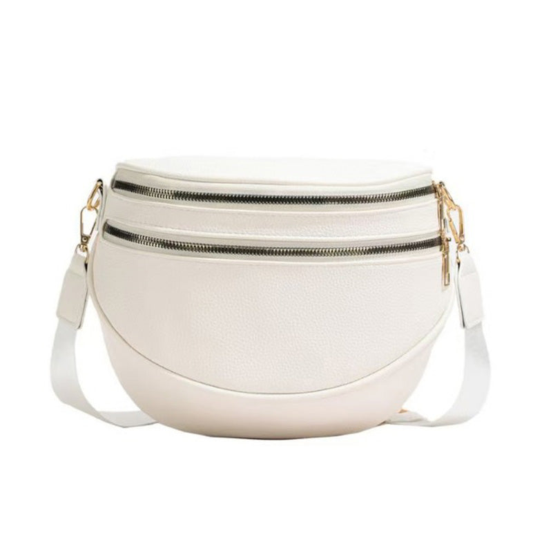 Sabrina Double Zip Leather Crescent Sling Bag