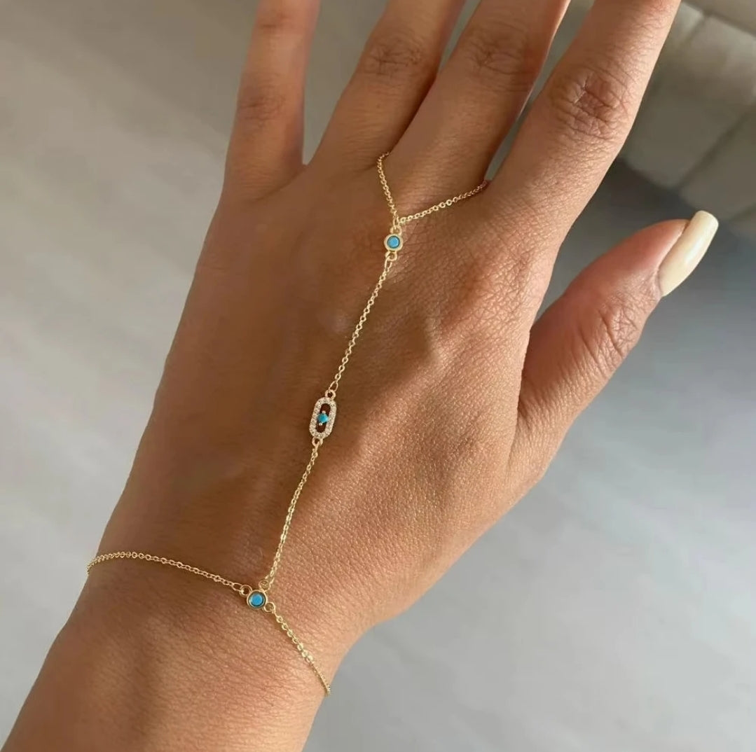 Bracelet with Ring CZ Slave Hand Harness Bracelet