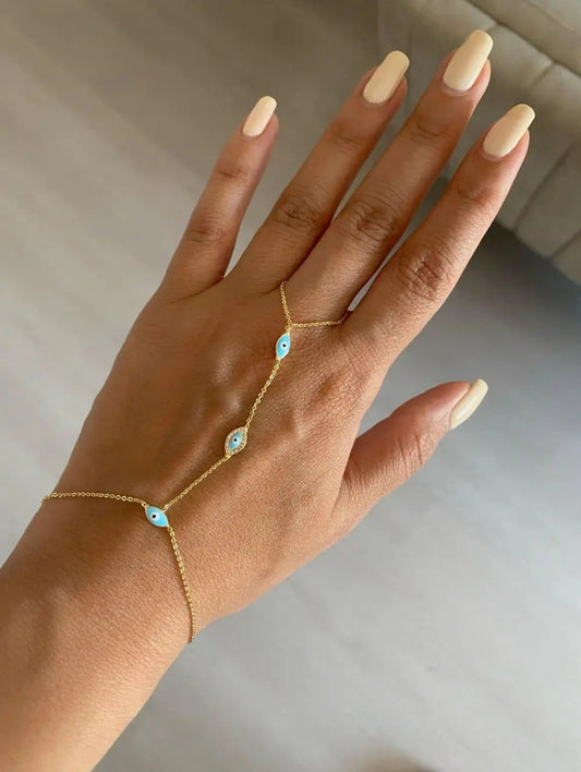 Bracelet with Ring CZ Slave Hand Harness Bracelet