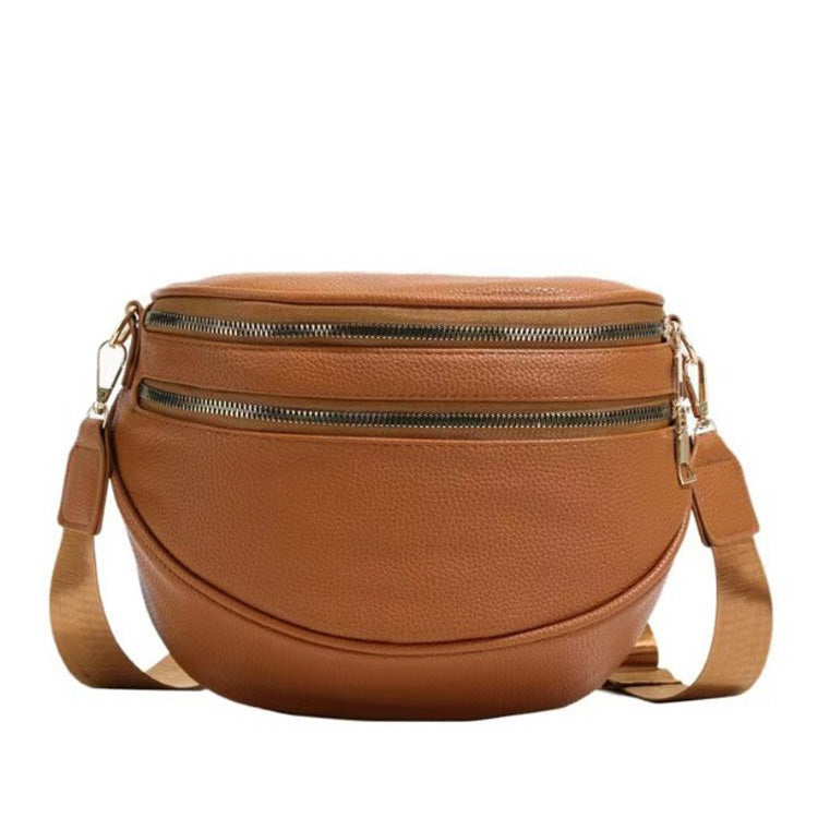 Sabrina Double Zip Leather Crescent Sling Bag
