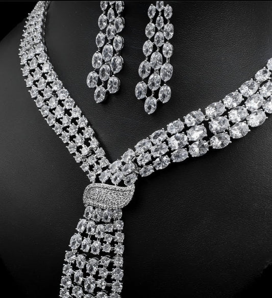 Statement Couture Necklace & Earring Cubic Zirconia Set