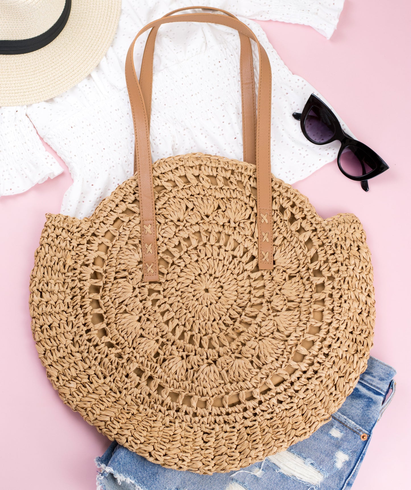 Straw Circle Tote Bag