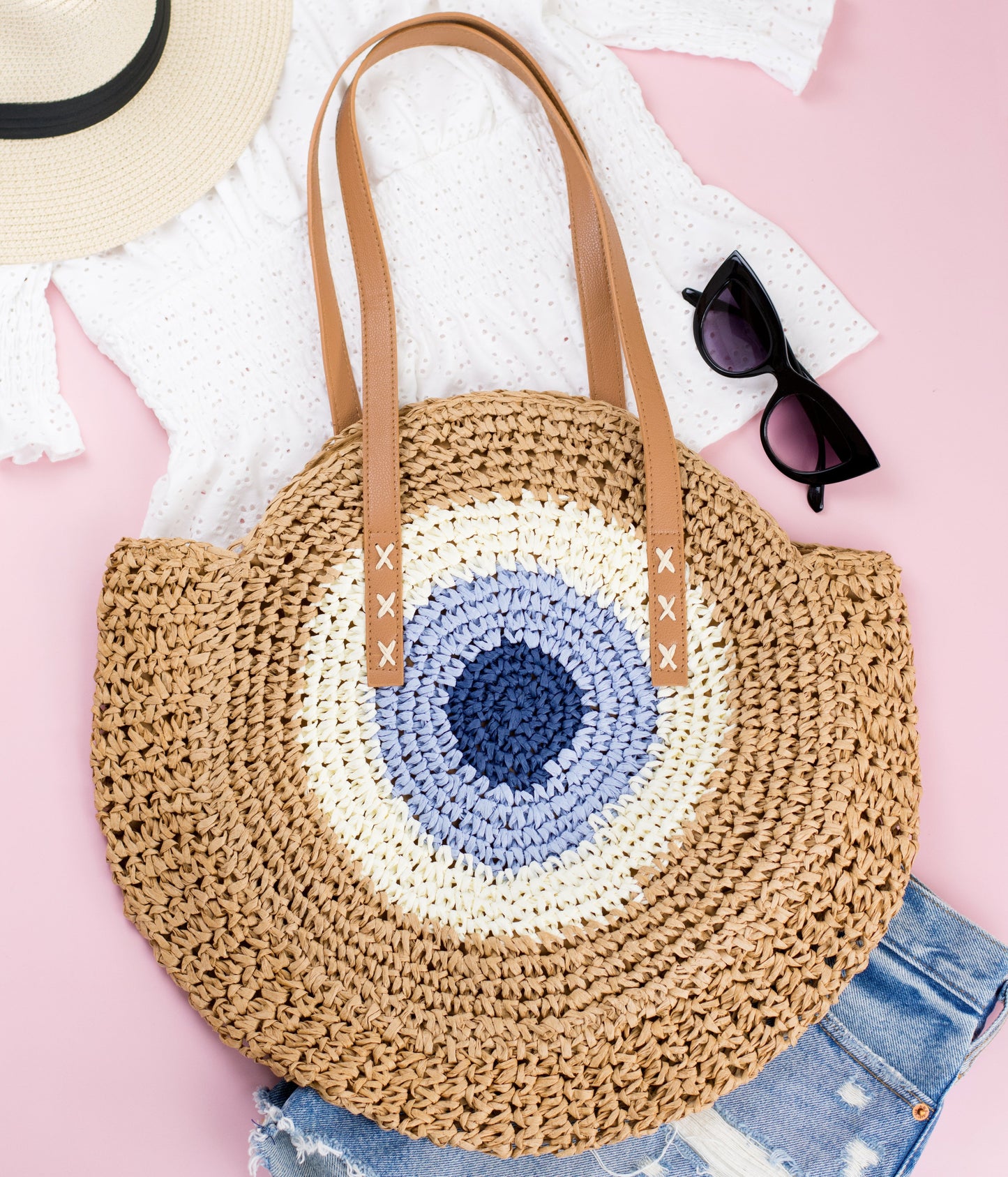 Straw Circle Tote Bag
