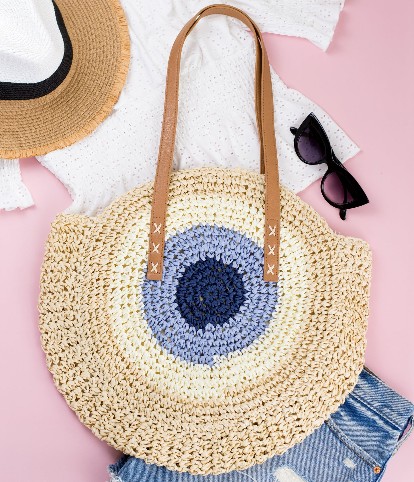 Straw Circle Tote Bag