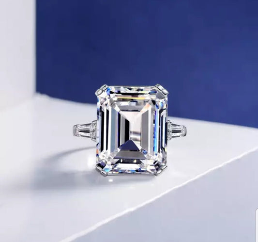 Elegant Emerald Cut Cubic Zirconia Engagement Ring