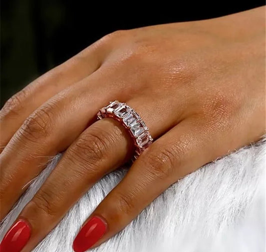 Exquisite 8CT Cubic Zirconia Emerald Cut Eternity Band Ring