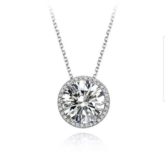 Round Radiant Cubic Zirconia Halo Pendant Necklace