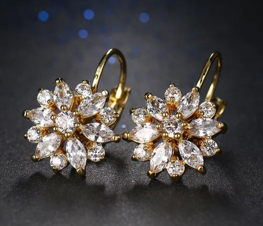 Flower Lever back Cubic Zirconia Earrings