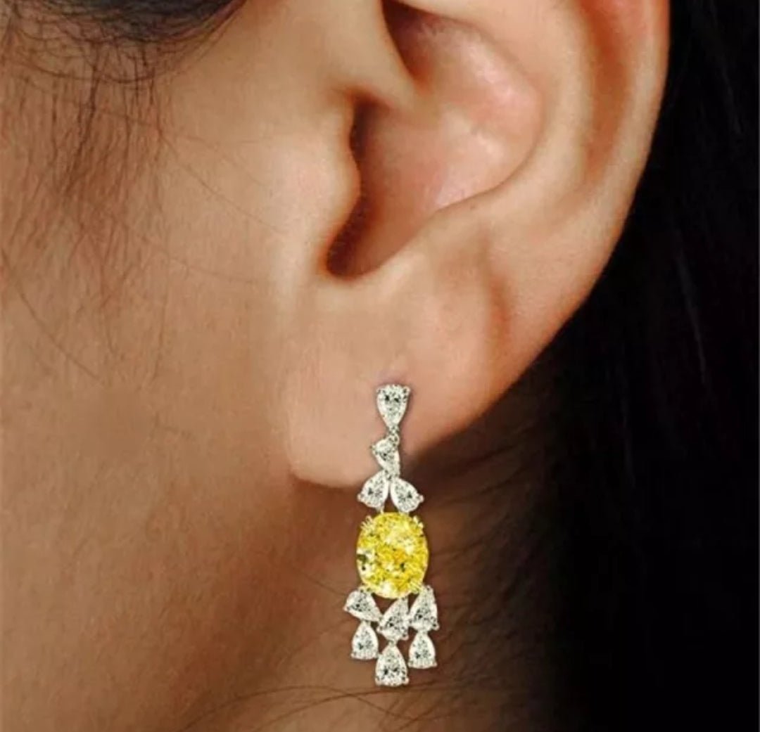 Intensely Radiant 10CT Oval Cubic Zirconia Drop Sterling Silver Earrings