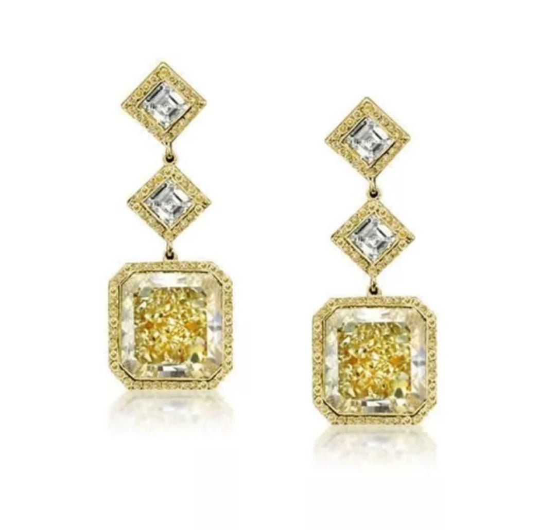 Radiant 18CT Square Princess Cut Cubic Zirconia Sterling Silver Dangle Earrings